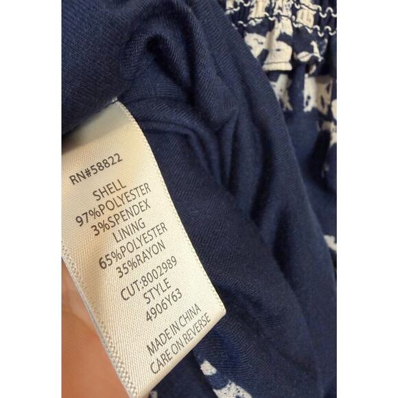 Max Studio Maxi Dress Smocked Ruffled Blue White Print Est. Size SM Preppy Cute - Picture 3 of 6